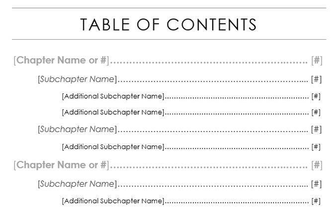 Table Of Contents Template