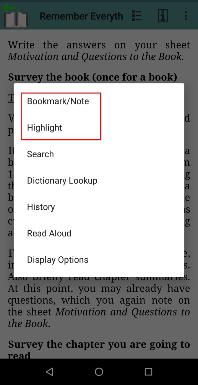 highlight and boookmark in elibrary manager