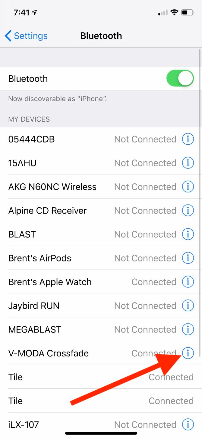 iPhone Bluetooth Disconnect Devices Menu