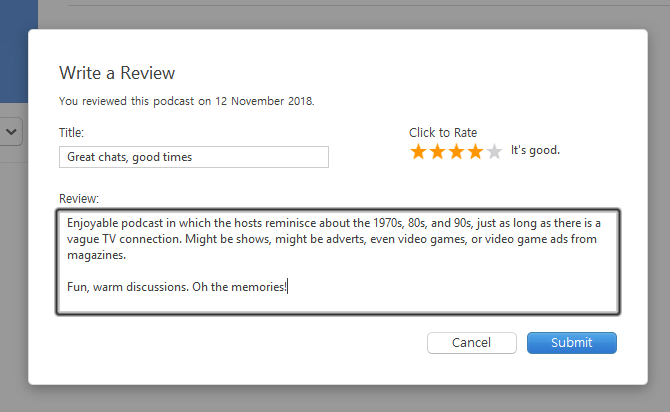 Review a podcast on iTunes on your computer