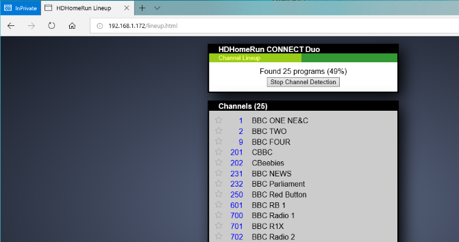 HD HomeRun TV channel lineup