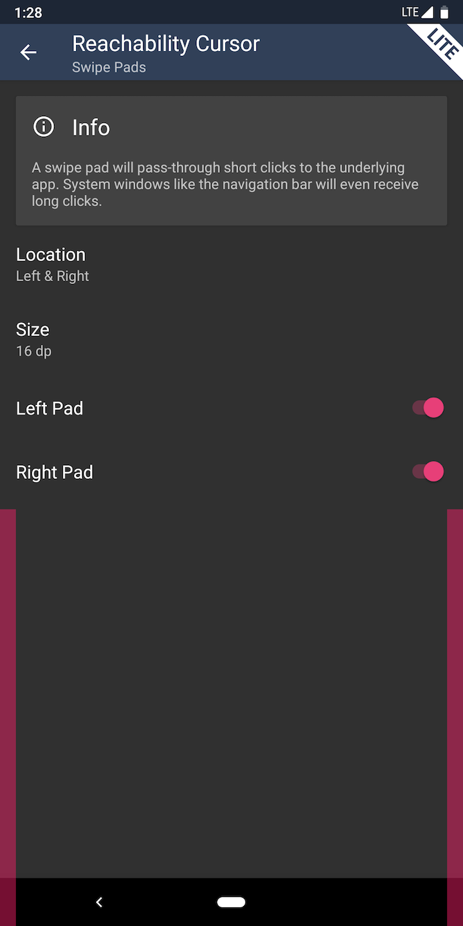 Reachability Cursor Android Settings
