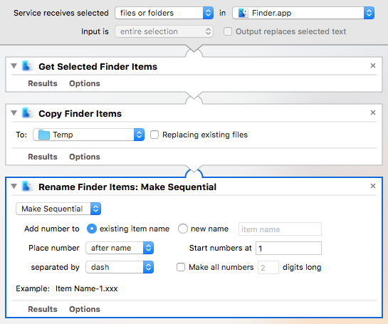Batch Rename workflow as a Service in Automator on Mac
