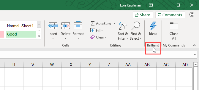 Built-in group renamed on the Excel ribbon