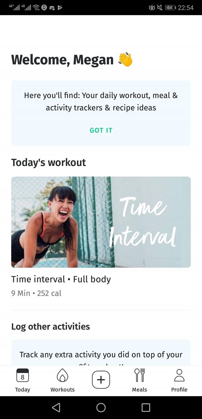 8fit exercise app user page