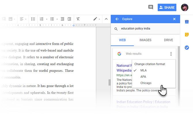 Explore and Cite in Google Docs