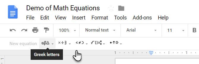 Math equation editor in Google Docs