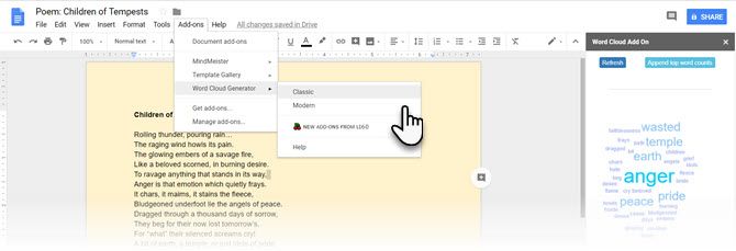 Word Cloud Add-on for Google Docs