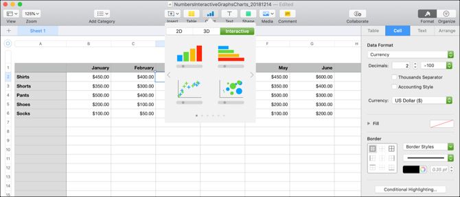 animate data in numbers for mac