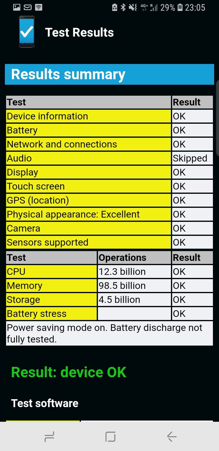 Phone Check and Test Results Summary