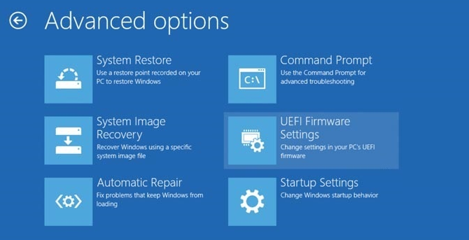 Windows 10 Troubleshoot Advanced Options UEFI Firmware Settings