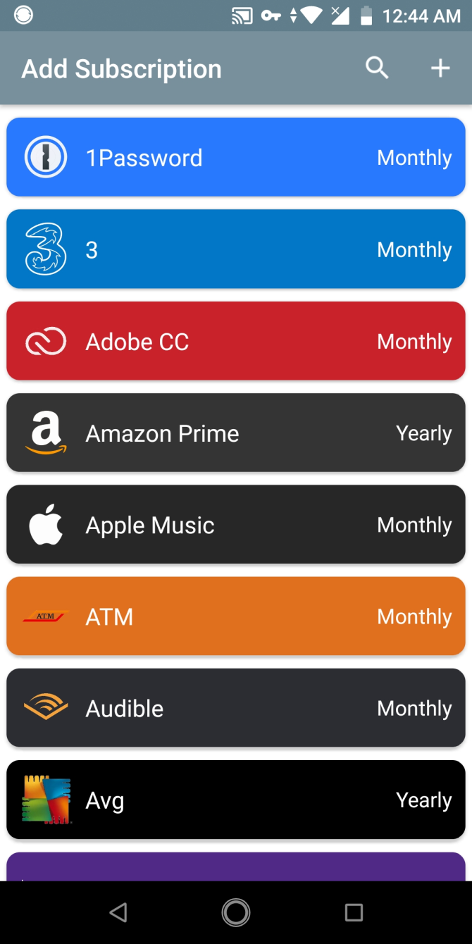 apps services list in subscriptions app