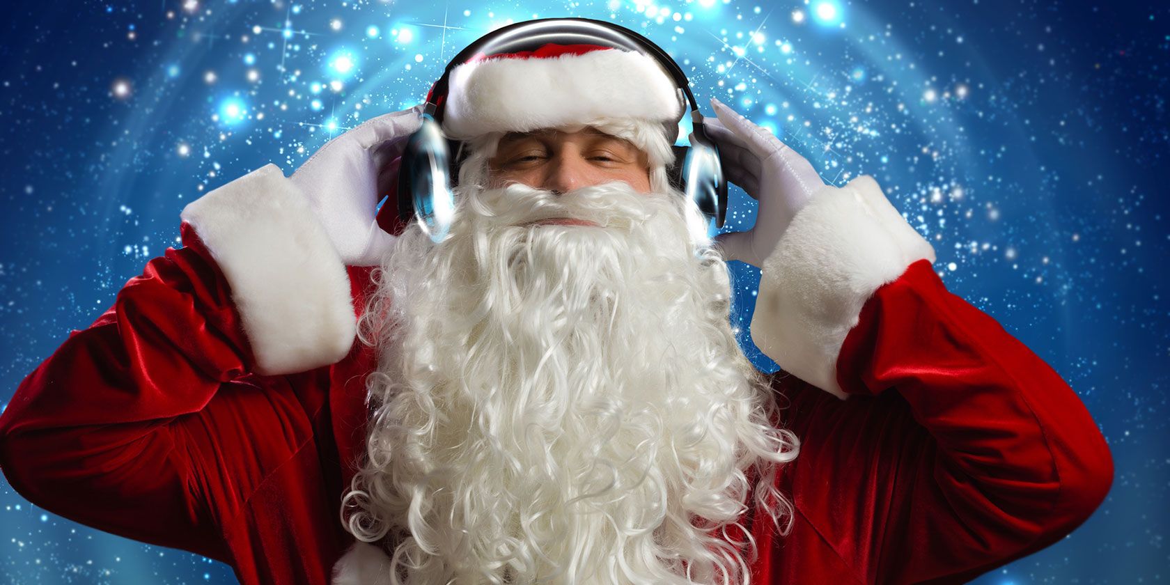 santa listening to headphones