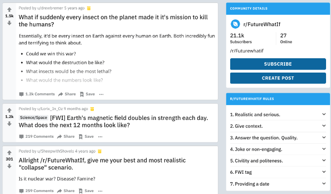r/FutureWhatIf has hypothetical discussions about the future