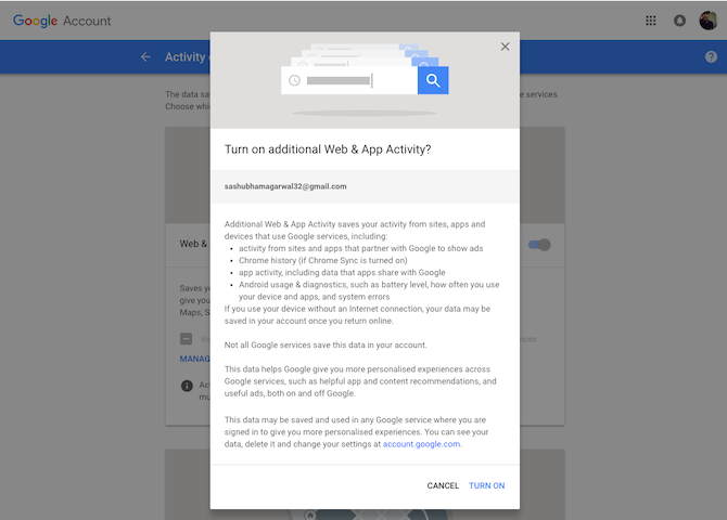 Disable Google Chrome Activity