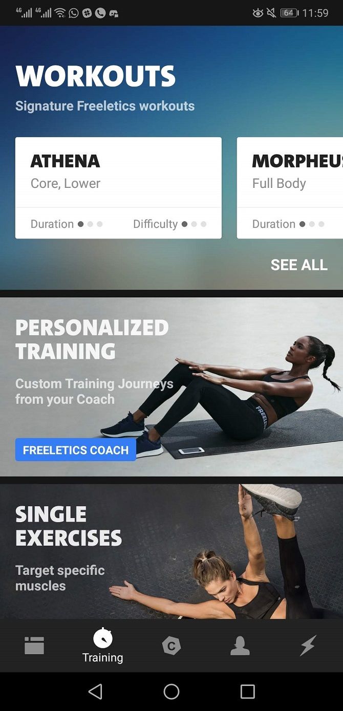 freeletics exercise app home page