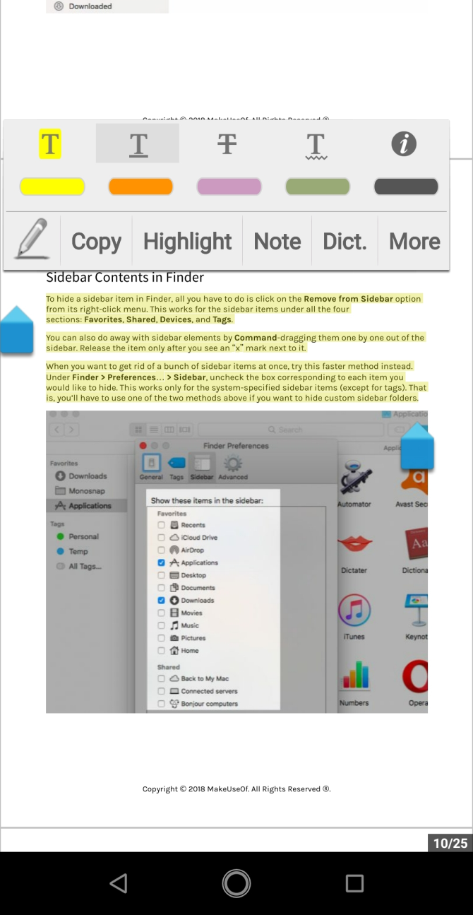 highlight text and add note in moon reader