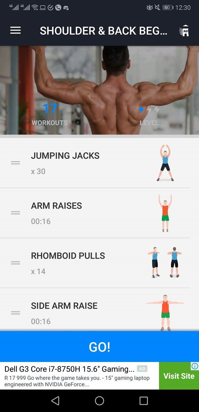 home workout app workout page