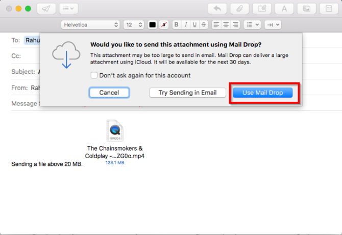 gunakan mail drop untuk melampirkan file besar di apple mail