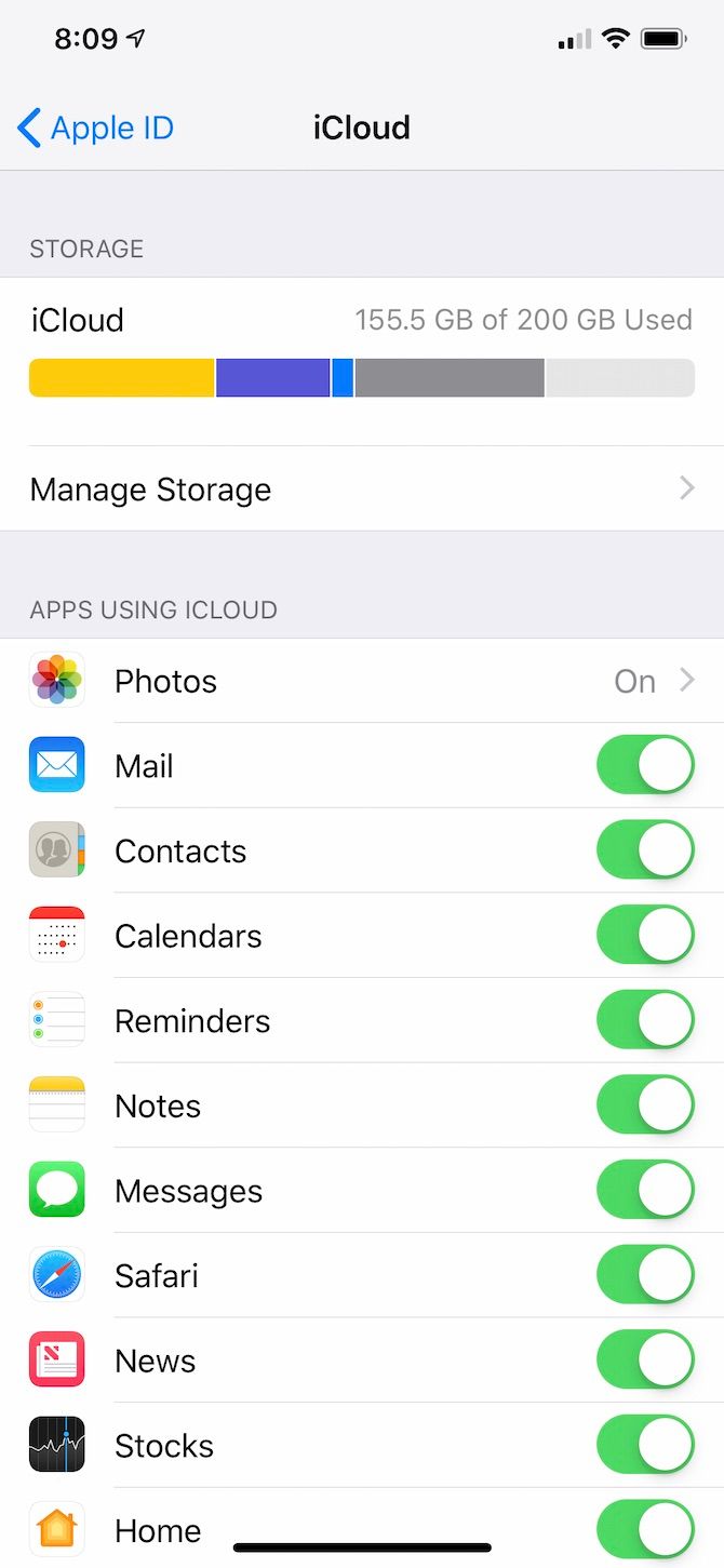 iCloud Storage iPhone View