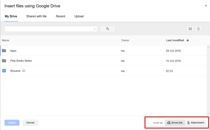 insert files using google drive