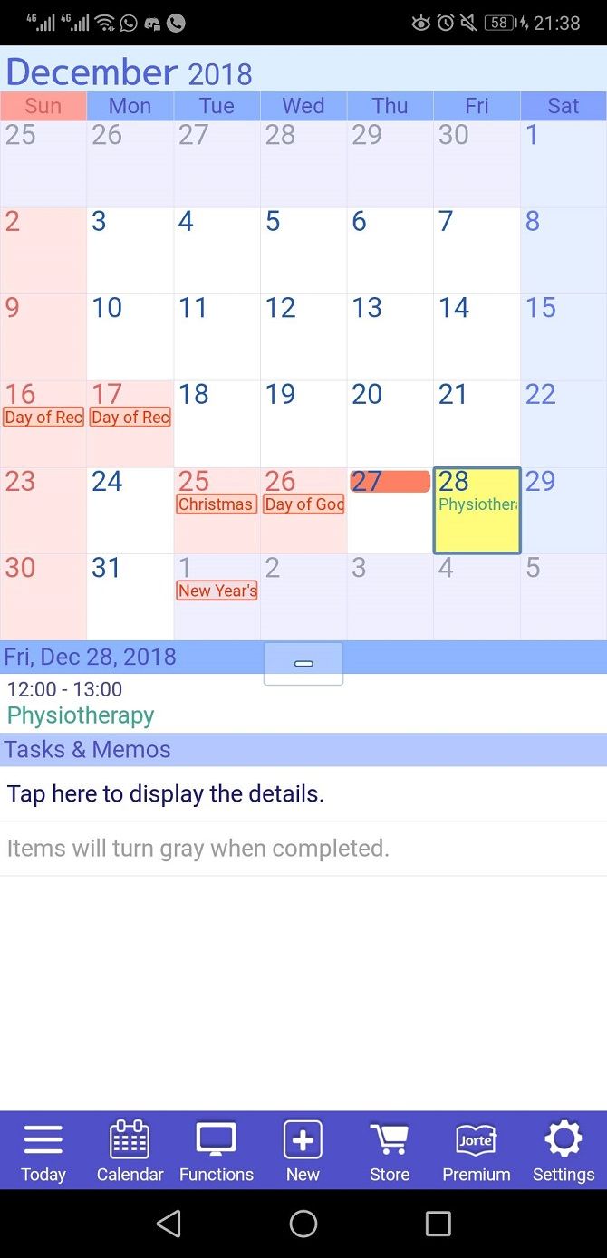 jorte calendar app month view
