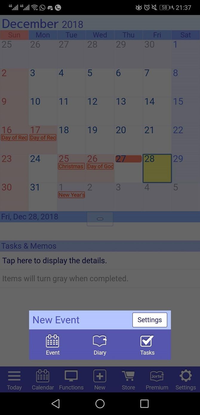 jorte calendar app new event