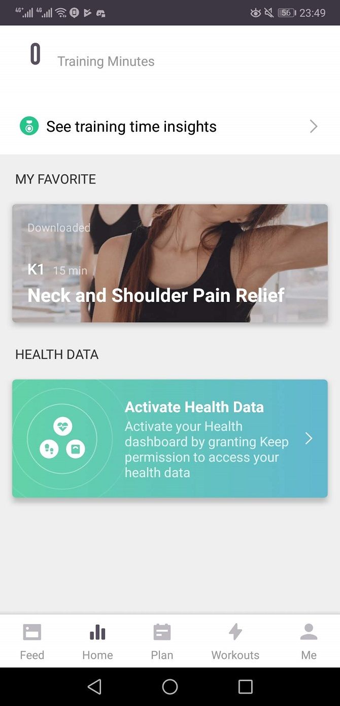 keep exercise app home page
