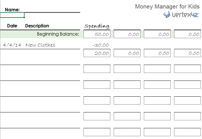 kids money manager free spreadsheet