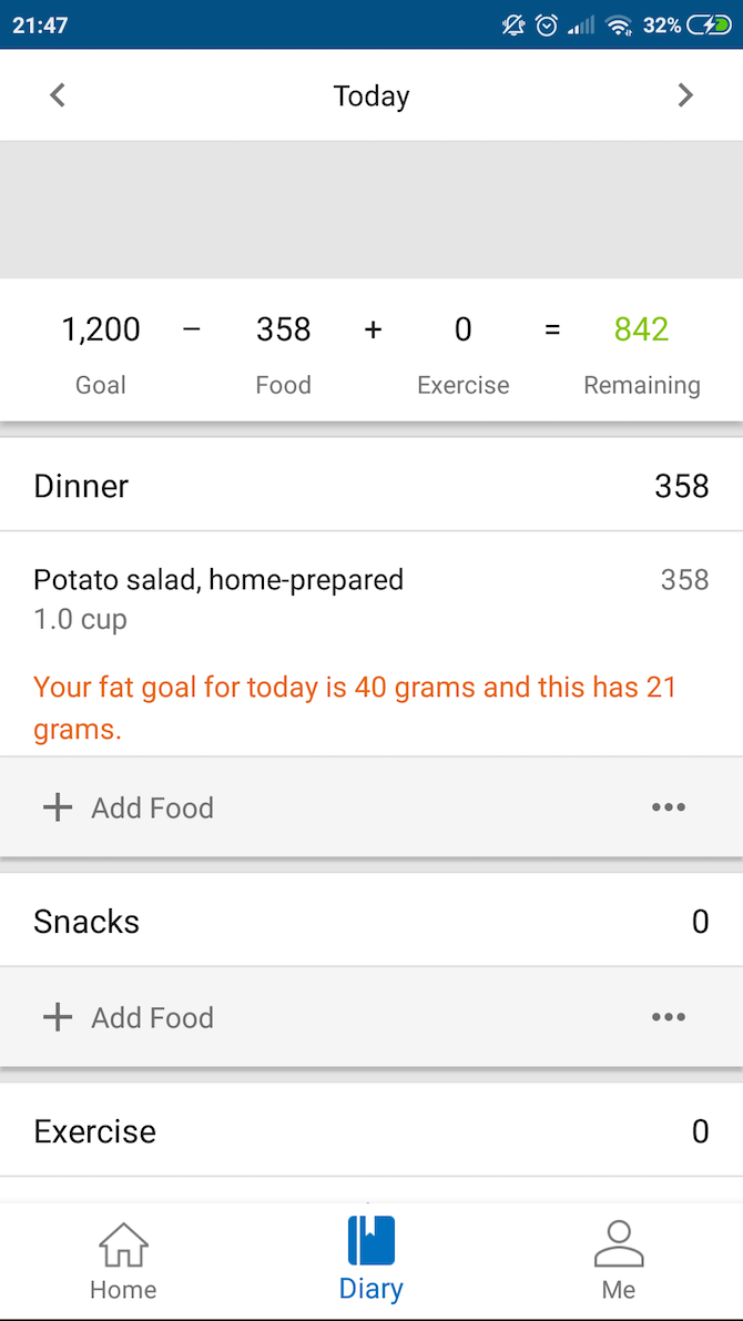 MyFitnessPal Home Today