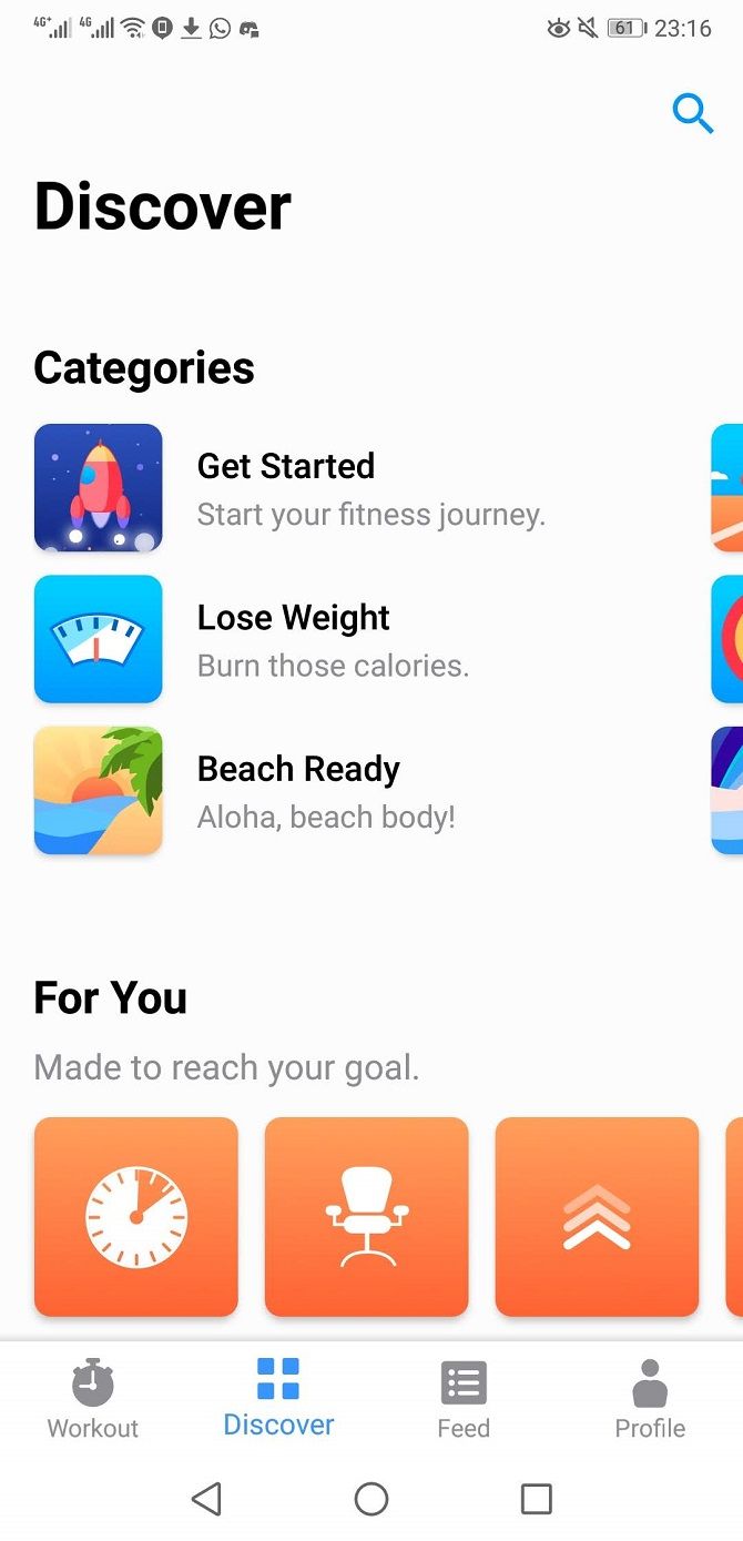 seven exercise app browsing workouts
