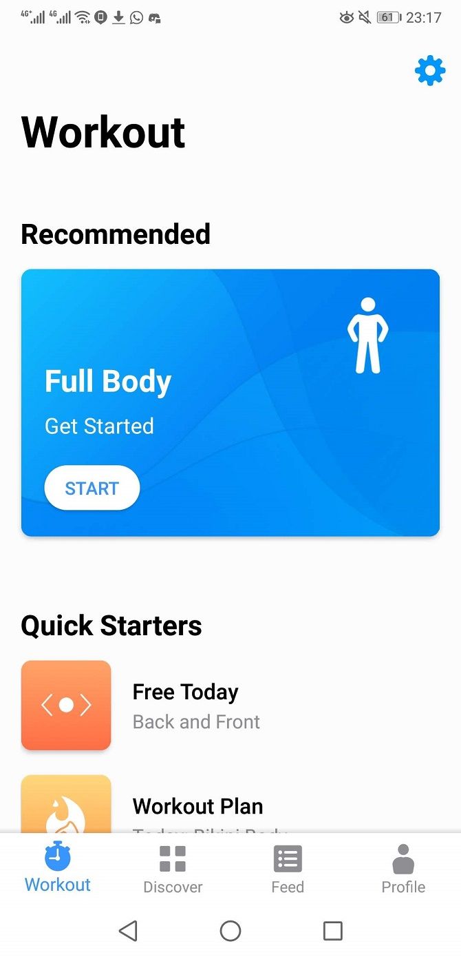 seven exercise app home page