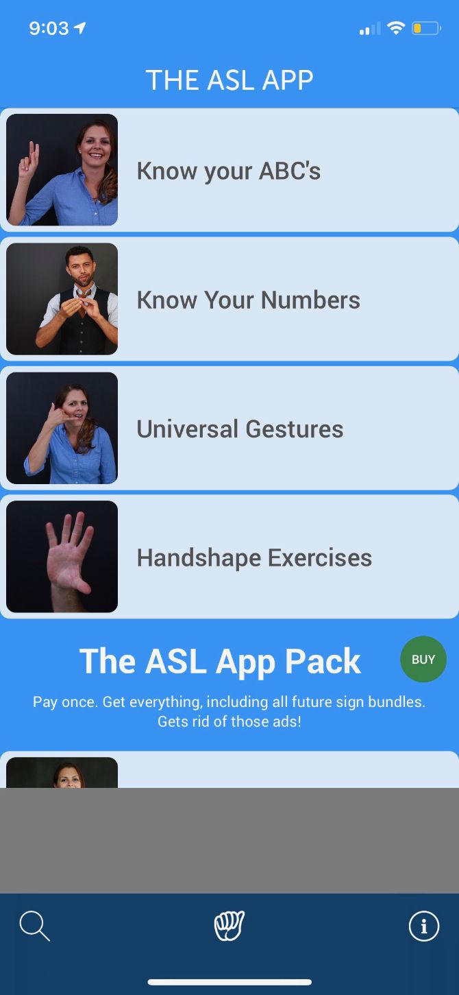The ASL App Main Screen