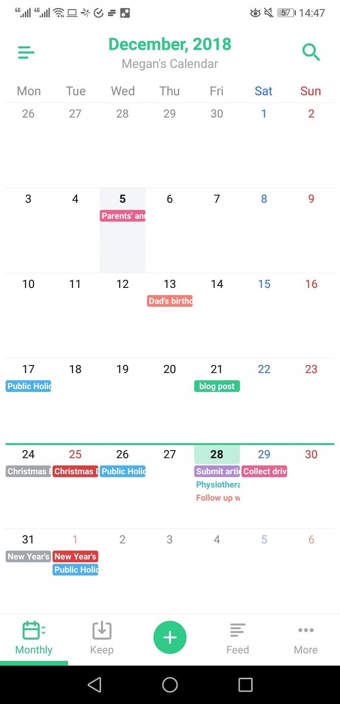 timetree calendar app month view