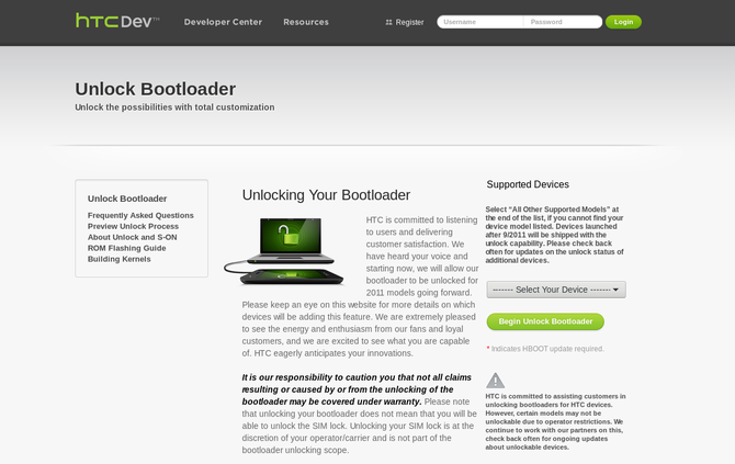 HTC's website for unlocking bootloaders