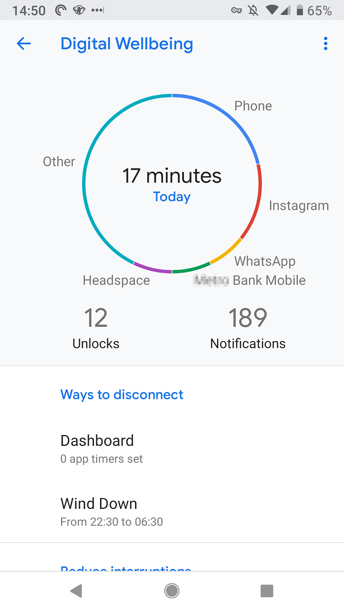 Screenshot of Android's Digital Wellbeing Feature