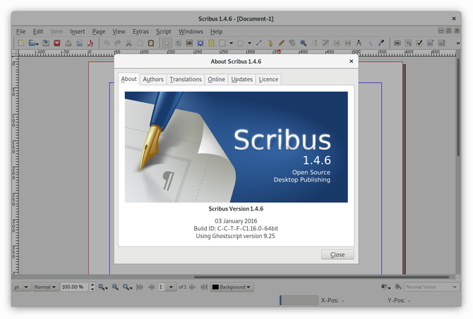 Scribus desktop publishing software on Linux