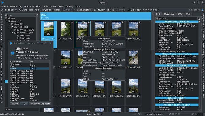 digiKam photo management software running on Linux