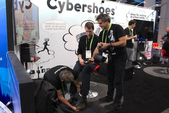 Photograph of Ben Stegner getting set up with Cybershoes