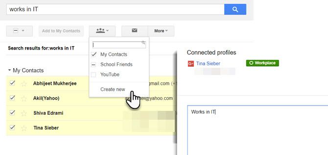 Use search to create a Gmail Group quickly.