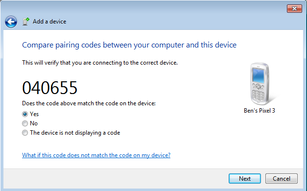 Windows 7 Bluetooth Pairing Code