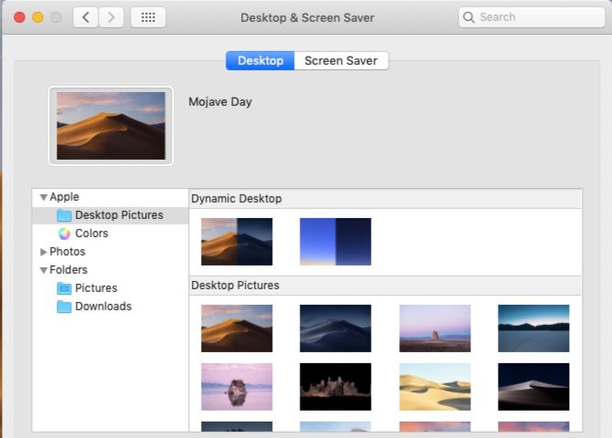Desktop and screensaver settings on macOS Mojave