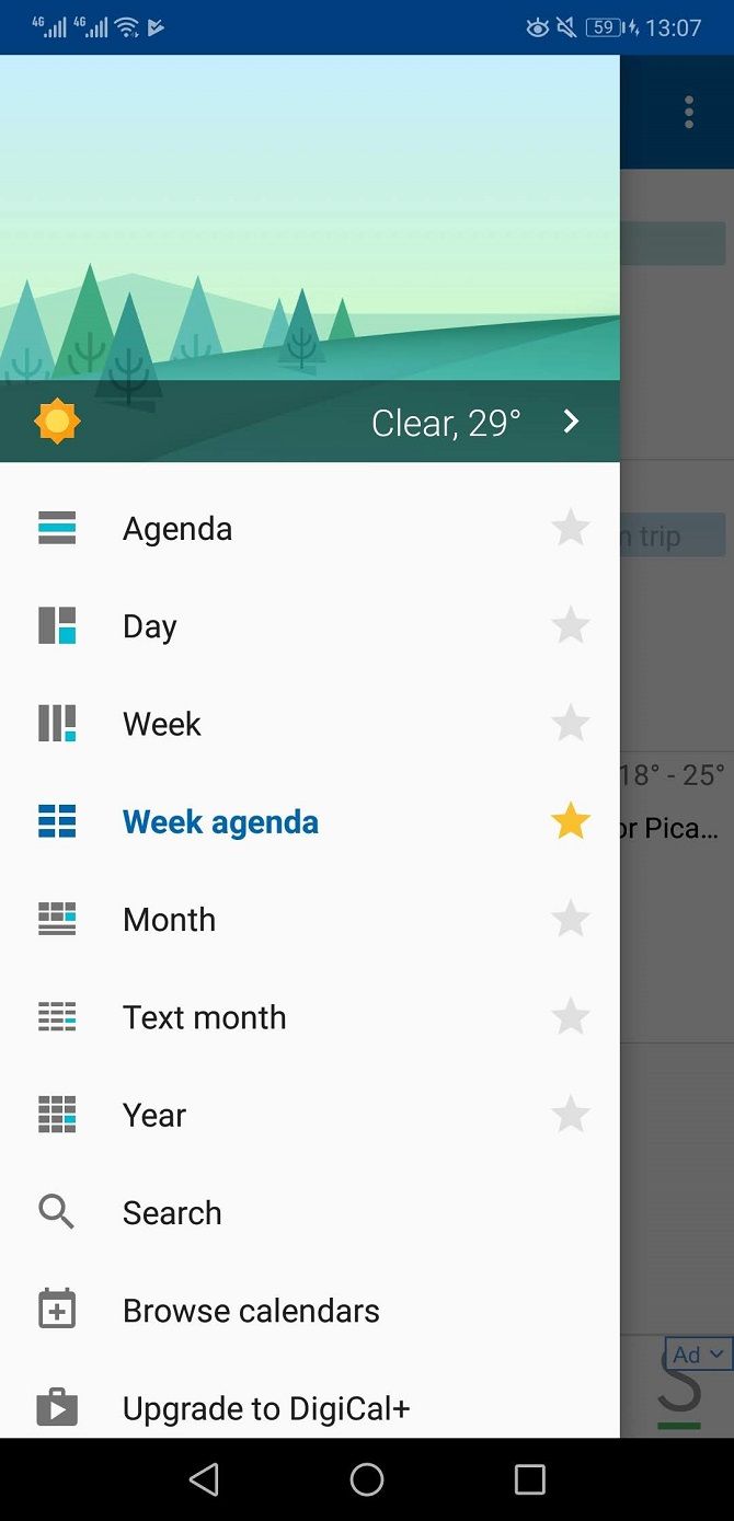 digical calendar app menu