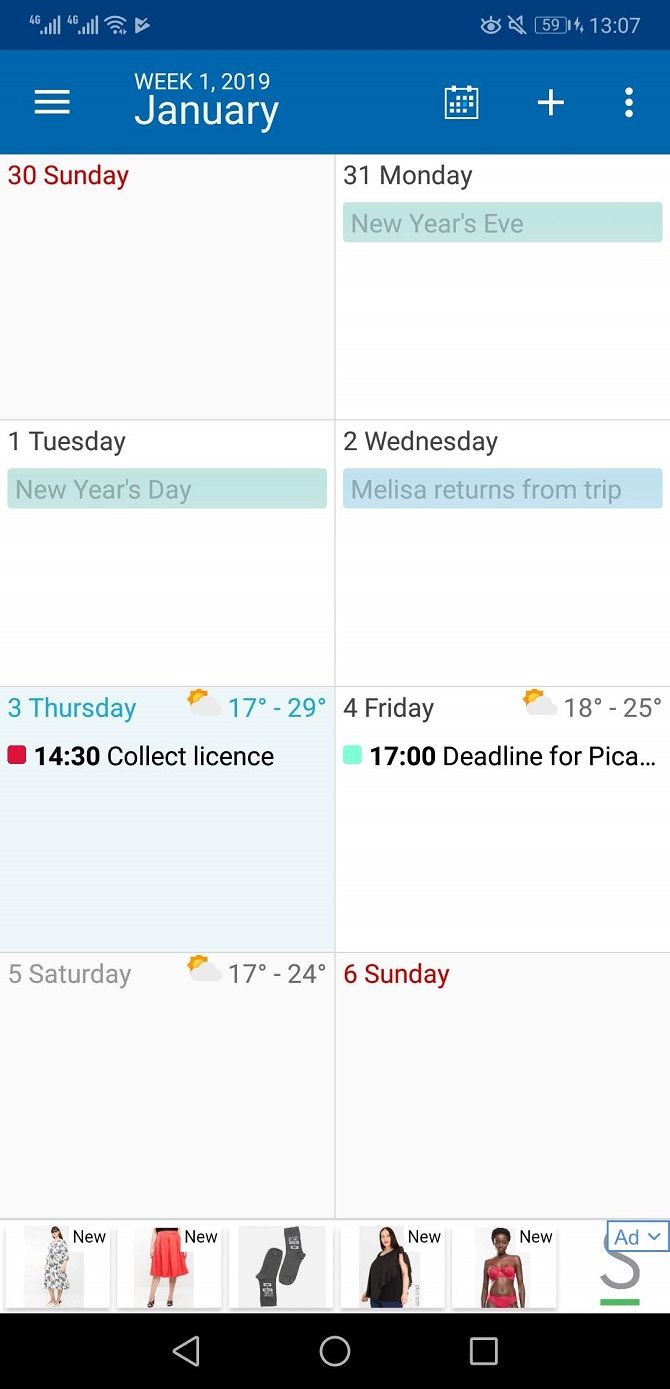 digical calendar app weekly view