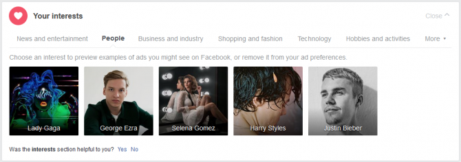 Facebook interest advert preferences