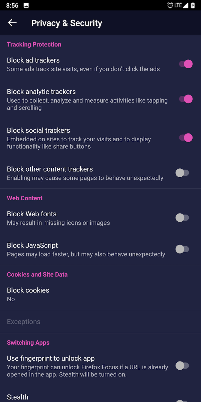Firefox Focus Android Settings