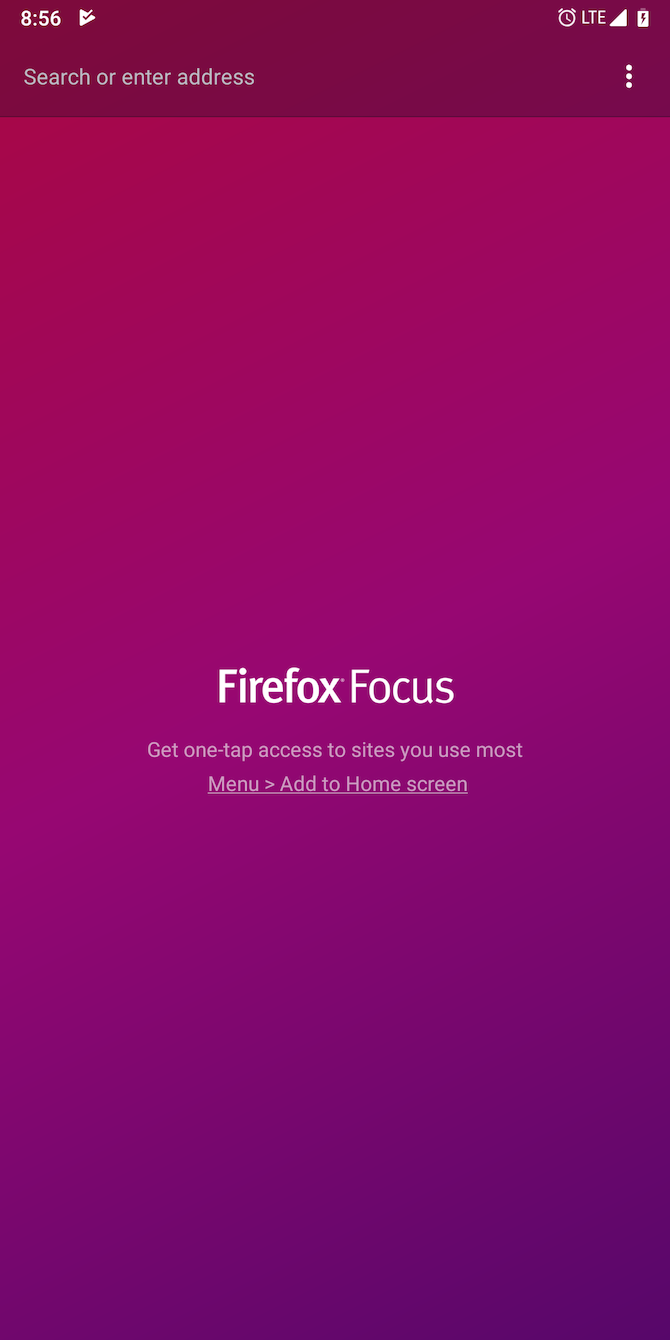 Firefox Focus Android Homepage