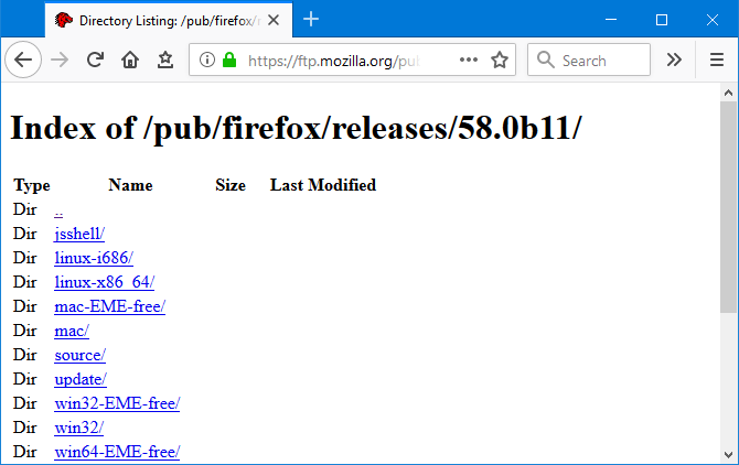 Directory of all Firefox versions