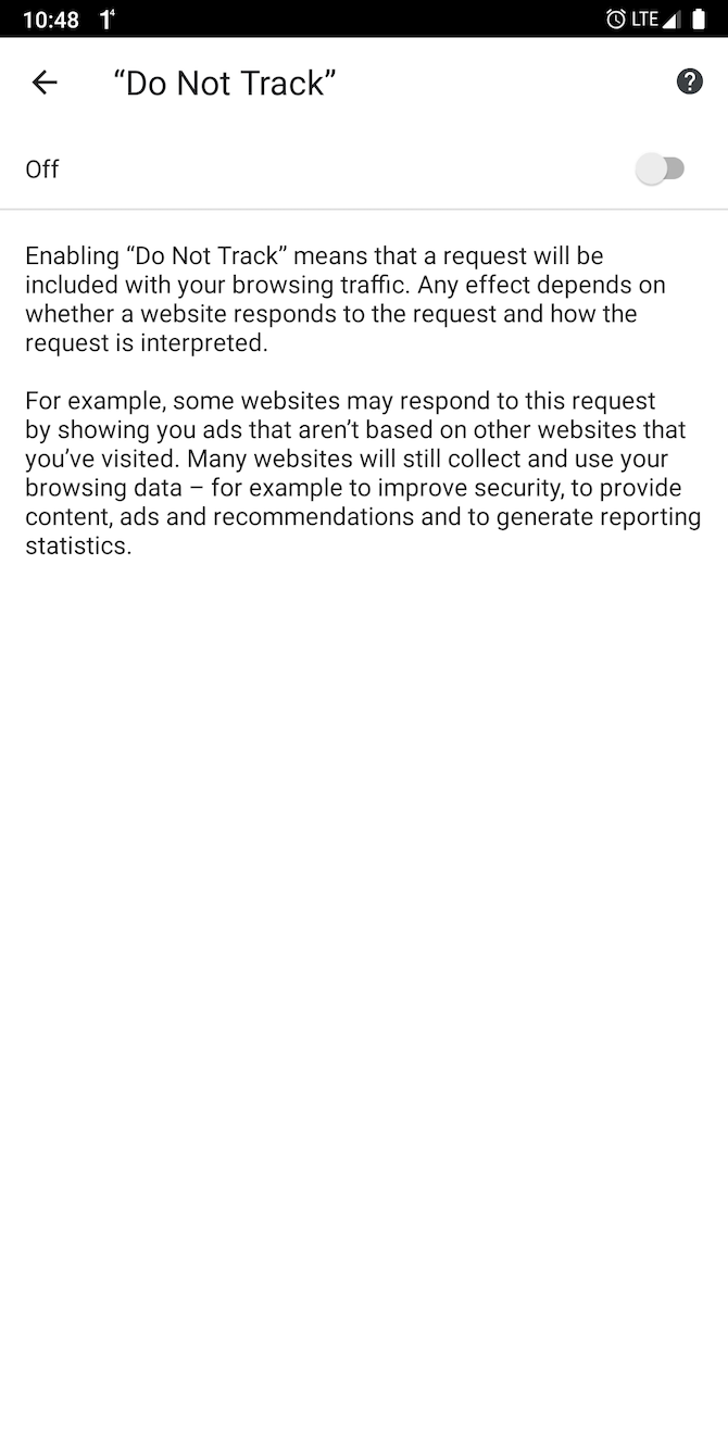 Google Chrome Android Do Not Track Setting