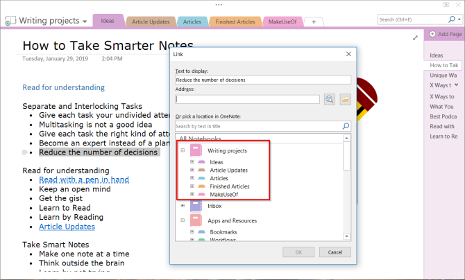 link to a section through link dialog box